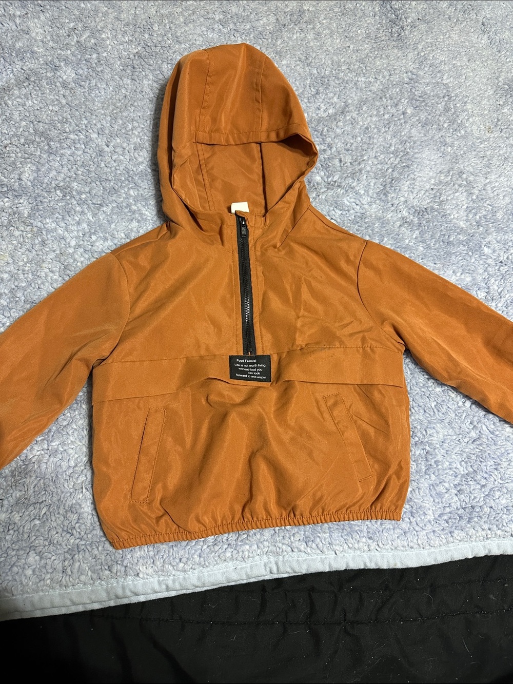 SHEIN Burnt Orange Hooded Half-Zip Windbreaker